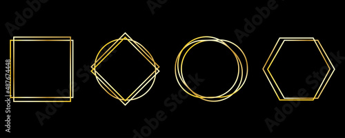 Golden frames on a black background. Luxury template design. Golden frames of different shapes. Vector illustration. stock image. 