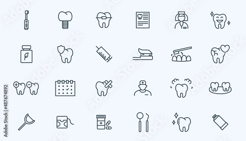 Teeth dental line icon. Tooth brush oral clean dentist care. Dental grinding treatment implant protect
