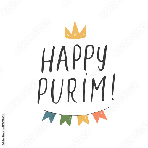 Happy Purim lettering, Jewish holiday and traditional elemets. vector illustration