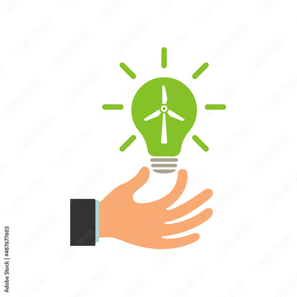Glowing light bulb in a businessman's hand. Green energy concept. Illustration. Glowing light bulb in a businessman's hand. Green energy concept. Illustration.