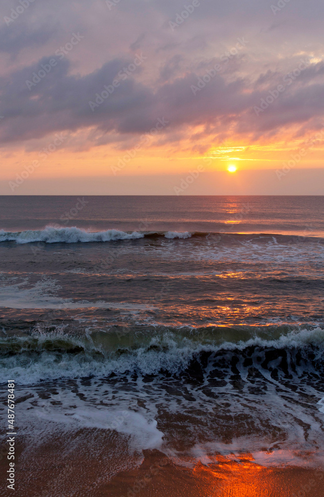 Restless Ocean Tide At Sunset