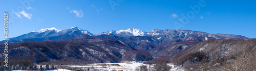 冬の八ヶ岳連峰、硫黄岳、天狗岳とにゅう 、小海町からの絶景、長野県南佐久郡