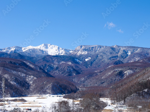 冬の北八ヶ岳、天狗岳とにゅう　、小海町からの絶景、長野県南佐久郡