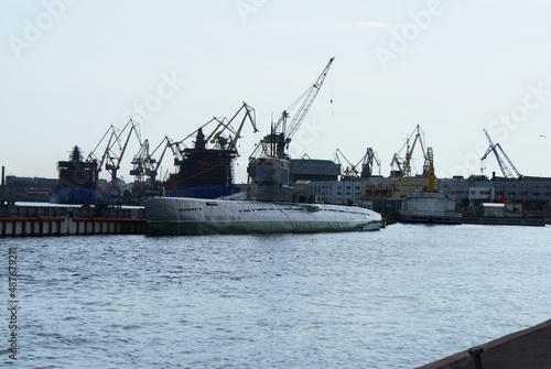Submarine moored on the waterfront, navy. © Elena Shap