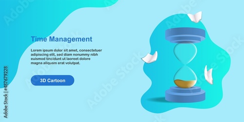 Time to learning and study, reading schedule concept, sand hourglass with book flying