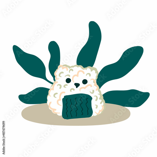 Hand drawn animalistic onigiri with cute bear face. Perfect for T-shirt, poster and print. Doodle vector illustration for decor and design.