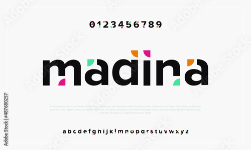 Creative modern urban alphabet font. Digital abstract moslem, futuristic, fashion, sport, minimal technology typography.  Simple numeric vector illustration photo