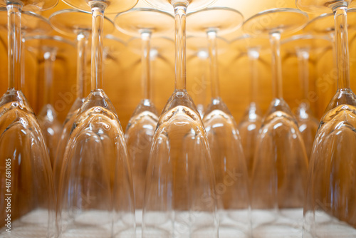 Crystal glasses placed in a bar cabinet