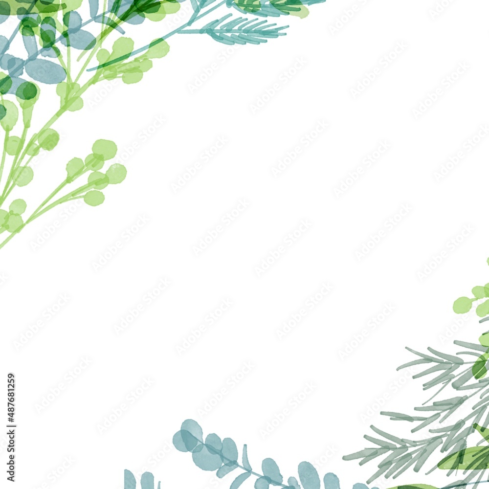 水彩画 水彩画で描いた緑のハーブイラスト 草木の植物フレーム シンプル背景 Watercolor Painting Green Herb Illustration In Watercolor Plants And Trees Plant Frame Simple Background Stock Illustration Adobe Stock