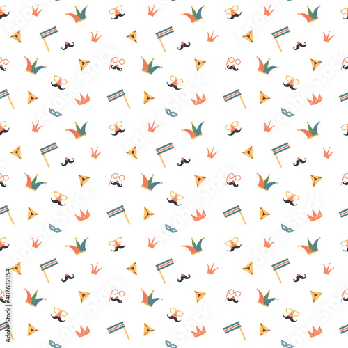 Purim seamless pattern. Traditional Jewish holiday background. vector illustration