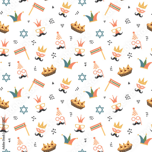 Purim seamless pattern. Traditional Jewish holiday background. vector illustration