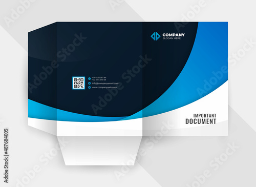 Business presentation folder template for corporate office with blue and black color