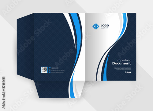 Business presentation folder template for corporate office with blue and black color photo