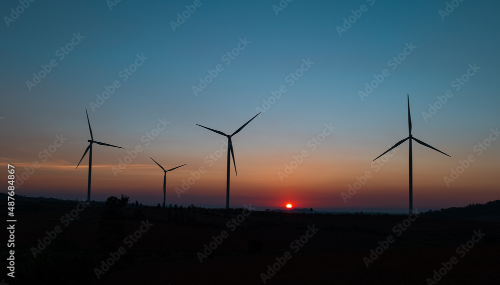 wind turbine field at beautiful sunset sky wind turbine field at beautiful sunset sky