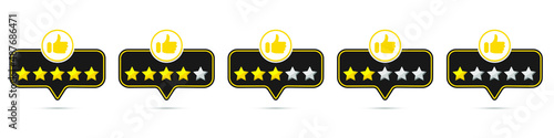 Rating stars label. bRating badges with thumbs up on a white background. Vector illustration.
