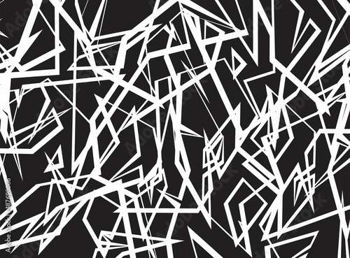 Minimalist black and white background with abstract and irregular sharp lines pattern