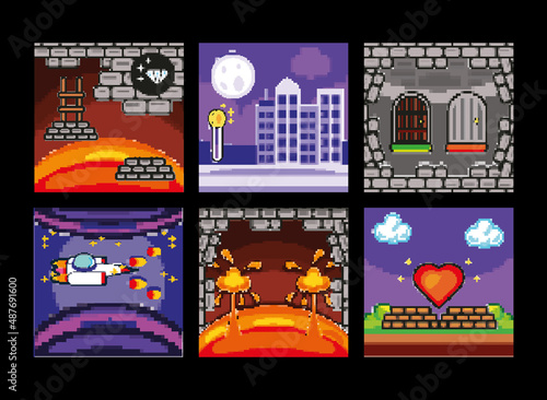 set of pixelated screen game