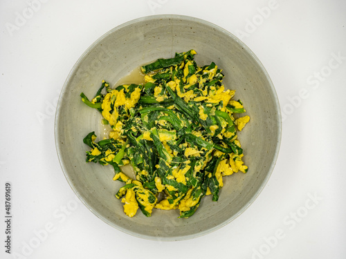 Chinese traditional family dish, fried egg with leeks