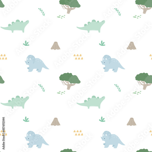 Hand drawn seamless dinosaur pattern.