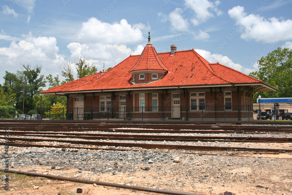 Nacogdoches, TX Historic Train Depot near Railroad Tracks