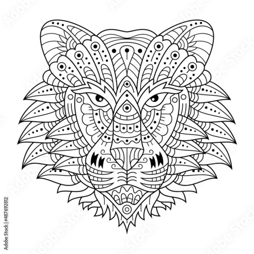 Hand drawn of tiger head in zentangle style