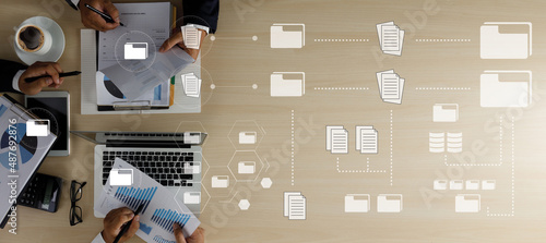 Фотография man work document management data document on digital tablet online documentatio