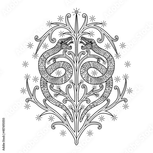Hand drawn of snake in zentangle style