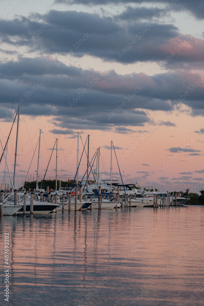boats at sunset marina florida coconut grove sky clouds water reflections beautiful 