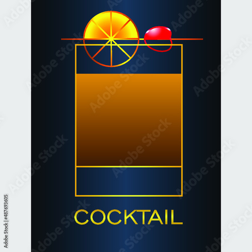 abstract minimal logo of a cocktail with lemon and cherry on a dark background