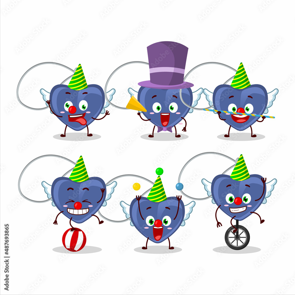 Cartoon character of angel heart necklace with various circus shows Cartoon character of angel heart necklace with various circus shows