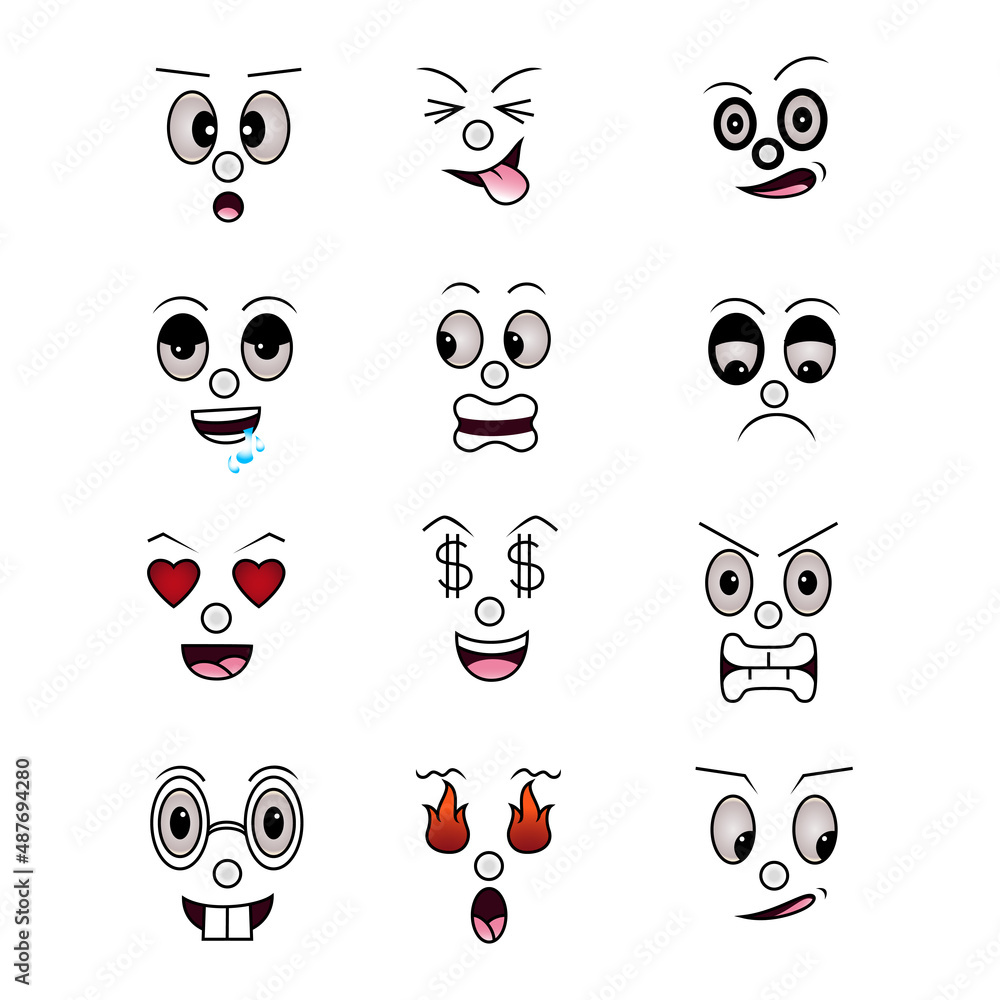 Cartoon faces expressions set on white background Cartoon faces expressions set on white background