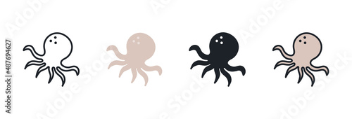 Octopus icon. Linear flat color icons contour shape outline. Black isolated silhouette. Fill solid icon. Modern glyph design. Set of vector illustrations. Meat products fish and sea food. Marine life © LiaRey