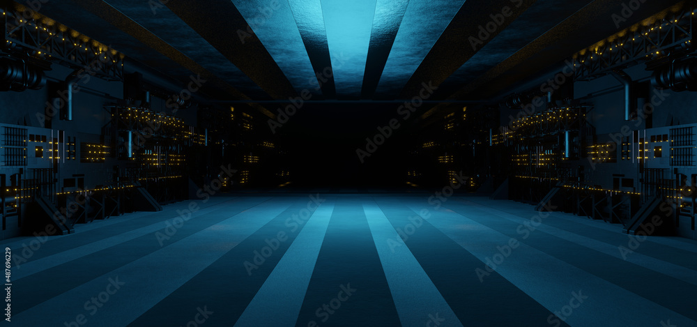 Blank Futuristic Underground Hall Corridor Tunnel Led Lights Laser Avant  Garde Copper Brown or Yellow Colors Background Wallpaper Concept Art  Technology Used For Reveals Stock Illustration | Adobe Stock