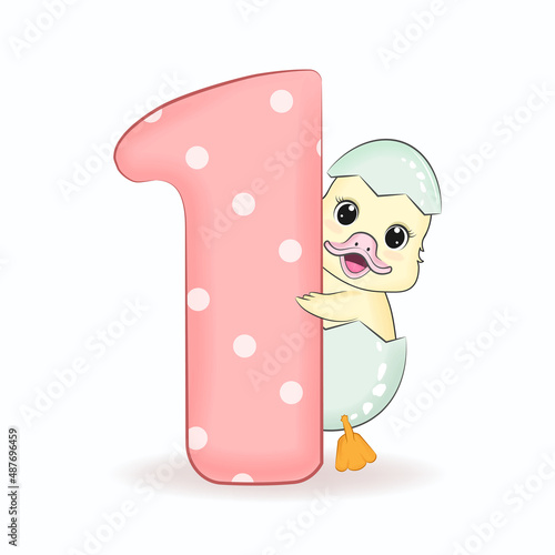 Cute Little Duck with Alphabet Number 1