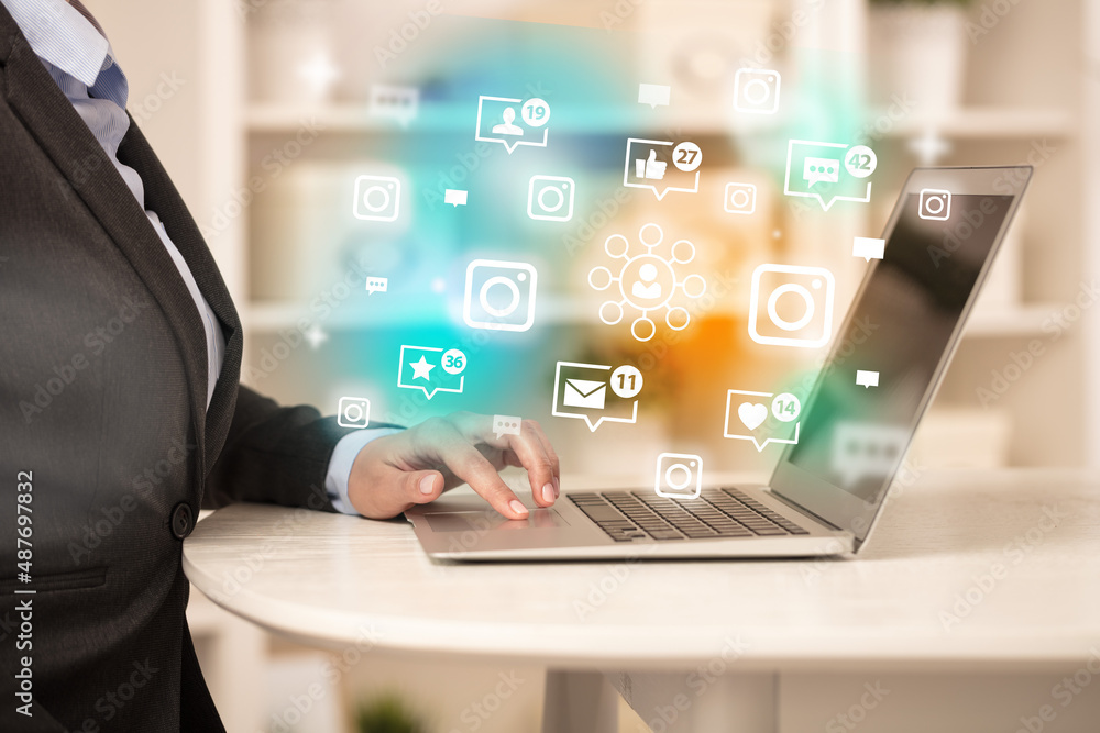 Young person surfing on social media network Young person surfing on social media network