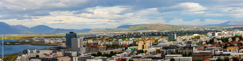 Scenic view of Reykjavik in Iceland, Summer time, Travel Destinations Concept