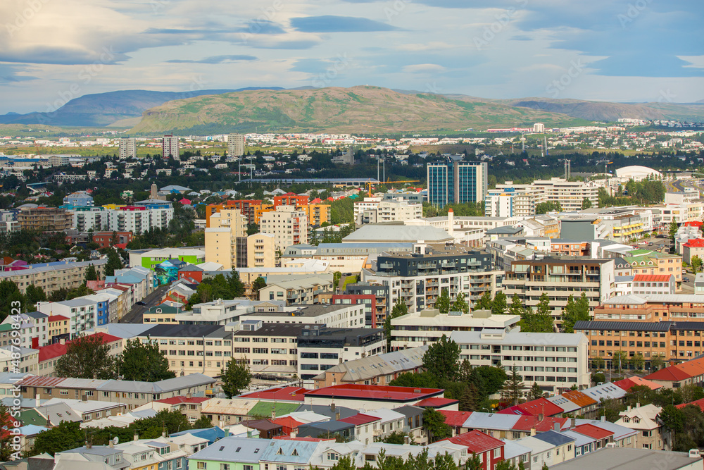 Scenic view of Reykjavik in Iceland, Summer time, Travel Destinations Concept