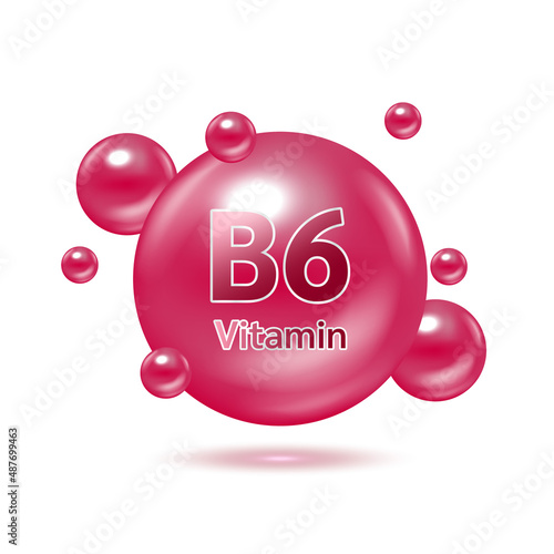 Purple electron for vitamin B6 and minerals complex. Glossy vitamins pills capsules. Pill, Healthy food supplement. Medical scientific and healthcare concept. Isolated on white background 3D Vector.
