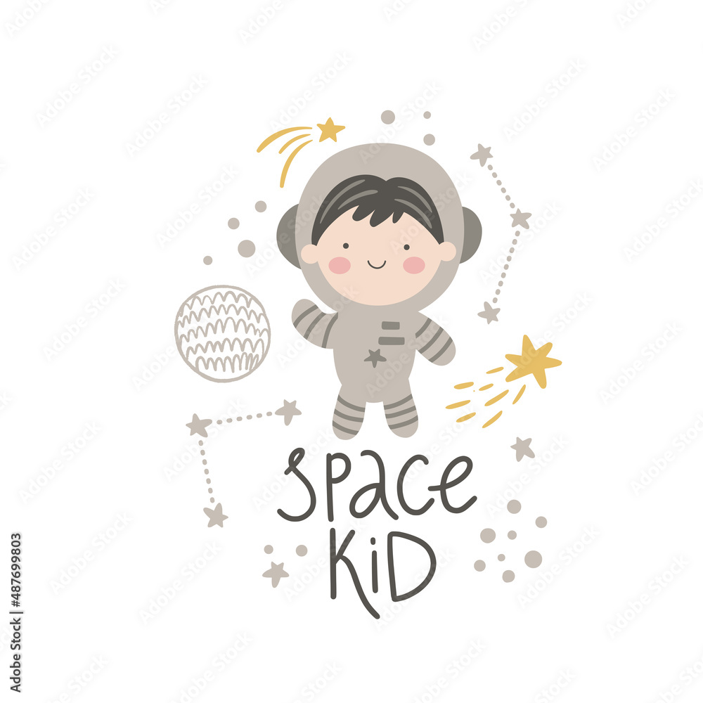 vector image of astronaut and space kid text vector image of astronaut and space kid text