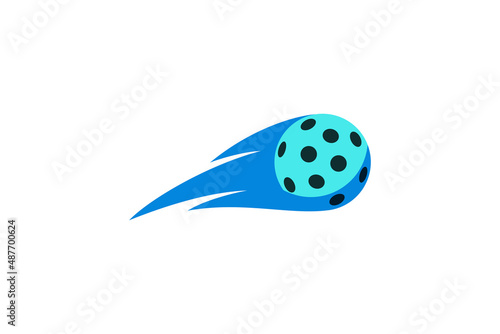 a simple floating pickleball vector graphic with swoosh and fluorescent blue.