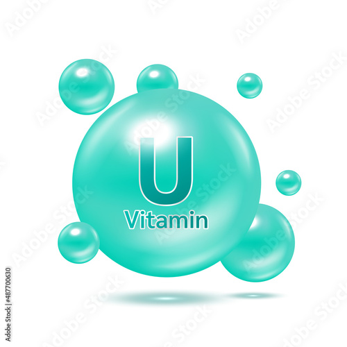 Green electron for vitamin A and minerals complex. Glossy vitamins pills capsules. Pill, Healthy food supplement. Medical scientific and healthcare concept. Isolated on white background 3D Vector.