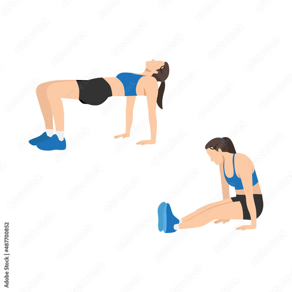 Woman doing Tabletop reverse pike exercise. Flat vector illustration isolated on white background Woman doing Tabletop reverse pike exercise. Flat vector illustration isolated on white background