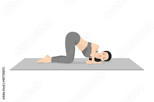 Thread the Needle Pose, Parsva Balasana, Urdhva Mukha Pasasana. Beautiful girl practice Urdhva Mukha Pasasana. Young attractive woman practicing yoga exercise. working out, black wearing sportswear