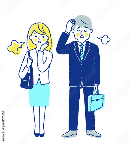 ビジネスパーソン男女　困った表情　全身