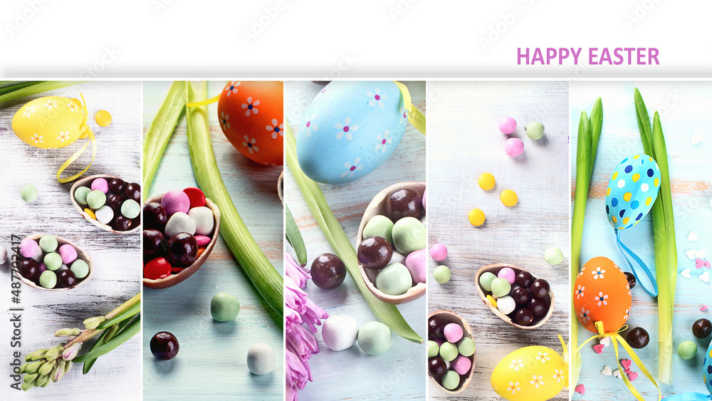 Collage of Easter eggs composition.
