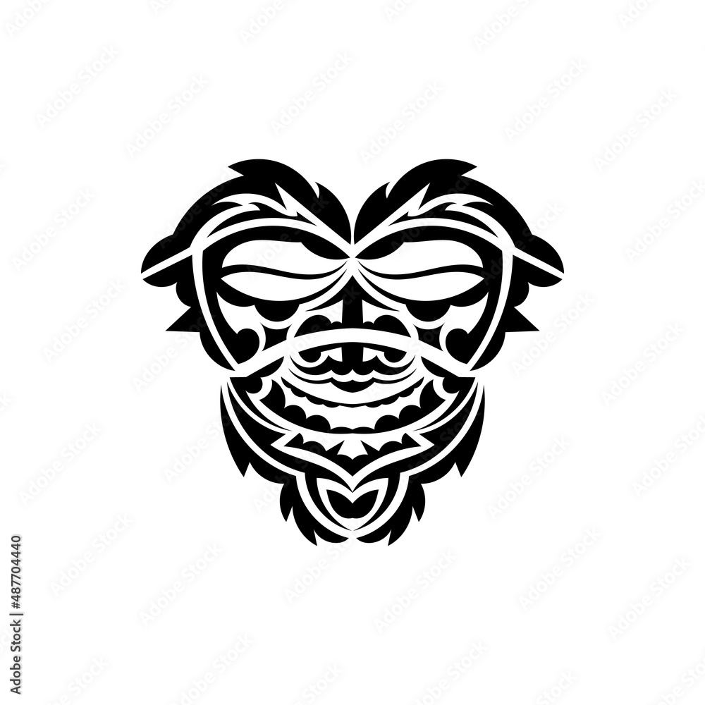 Samurai mask. Traditional totem symbol. Black tattoo in Maori style. Isolated on white background. Hand drawn vector illustration.