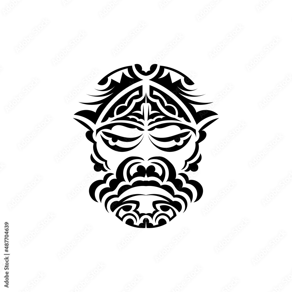 Samurai mask. Traditional totem symbol. Black tattoo in samoan style. Black and white color, flat style. Vector.