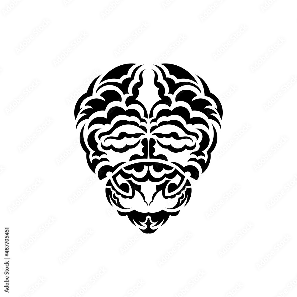 Tribal mask. Monochrome ethnic patterns. Black tattoo in samoan style. Black and white color, flat style. Vector. Tribal mask. Monochrome ethnic patterns. Black tattoo in samoan style. Black and white color, flat style. Vector.