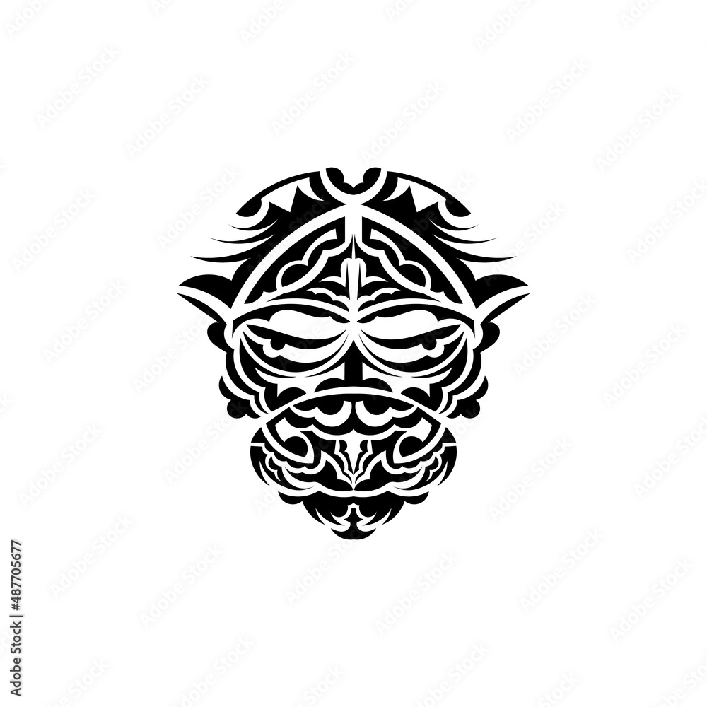 Obraz premium Tribal mask. Monochrome ethnic patterns. Black tribal tattoo. Isolated on white background. Vector.