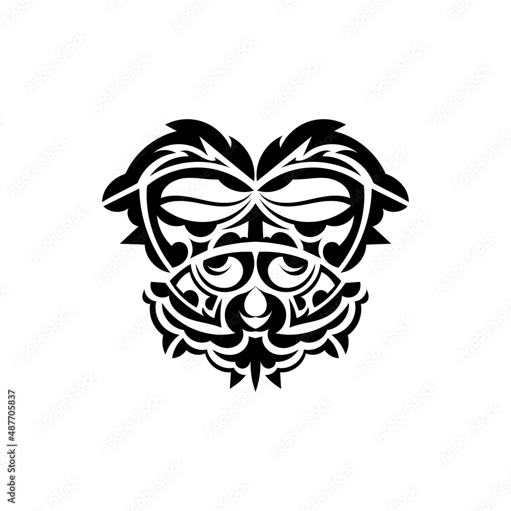 Tribal mask. Traditional totem symbol. Black tattoo in the style of the ancient tribes. Isolated. Vector.